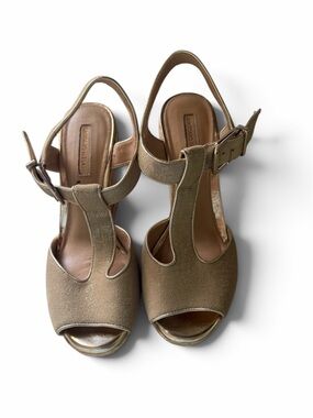 Antonio Melani Gold Cork Wedge Sandals T Strap Espadrille Platform Size 8